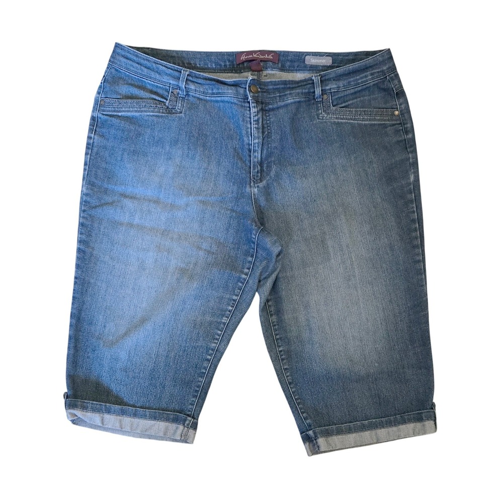 Gloria Vanderbilt Skimmers Blue Denim Embroidered Pockets Cuffed Women's 18W